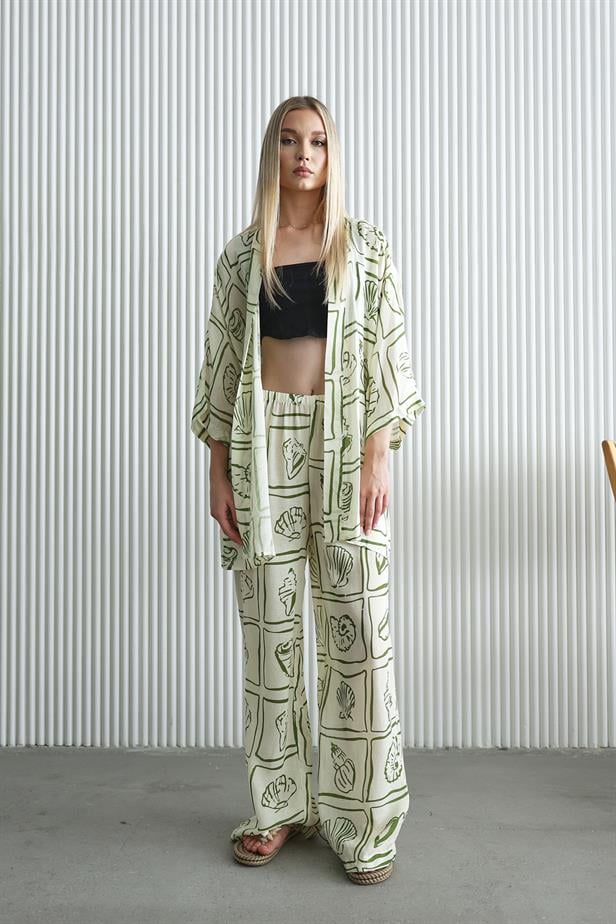 Women's Kimono Set - Ecru-Green - STREETMODE ™