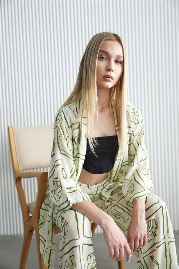 Women's Kimono Set - Ecru-Green - STREETMODE ™