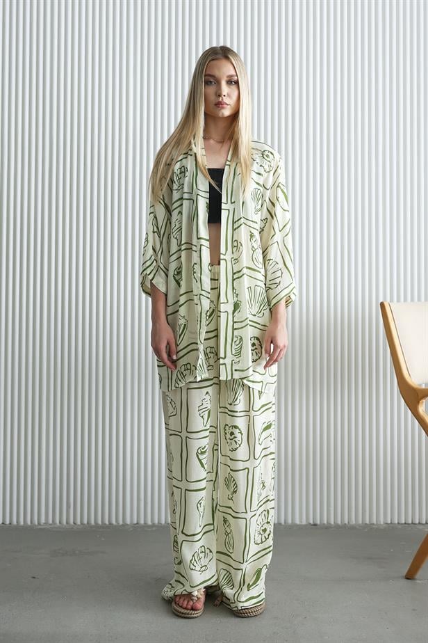 Women's Kimono Set - Ecru-Green - STREETMODE ™