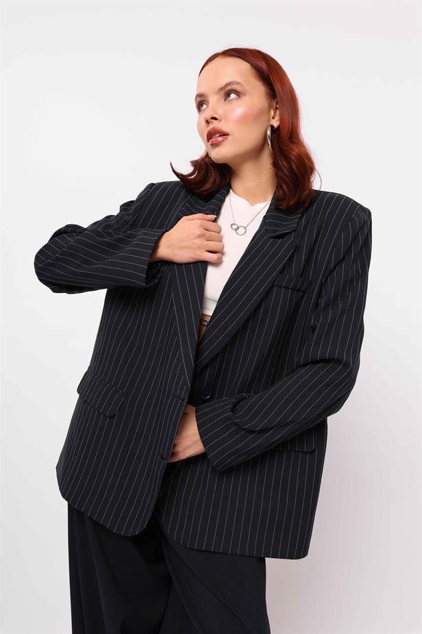 Women's Label Detailed Jacket Navy Blue - STREETMODE ™