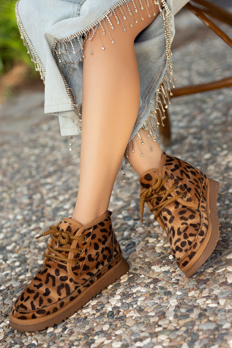 Women's Leopard Suede Thick-Soled Lace-Up Ankle Boots - STREETMODE ™