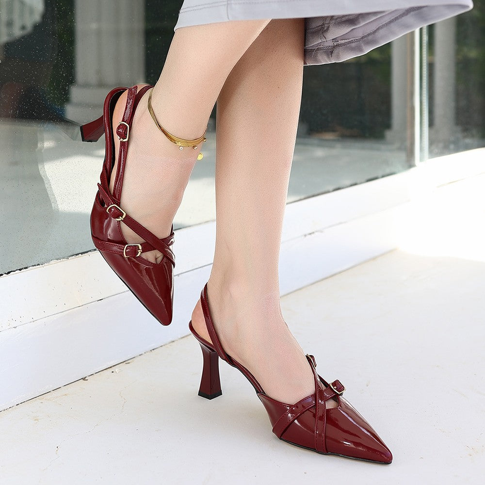 Women's Liwan Claret Red Patent Leather Heeled Shoes - STREETMODE ™