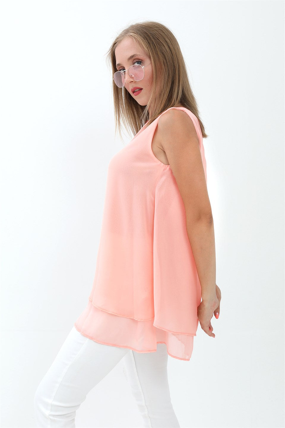 Women's Long Chiffon Tank Top - Powder - STREETMODE ™