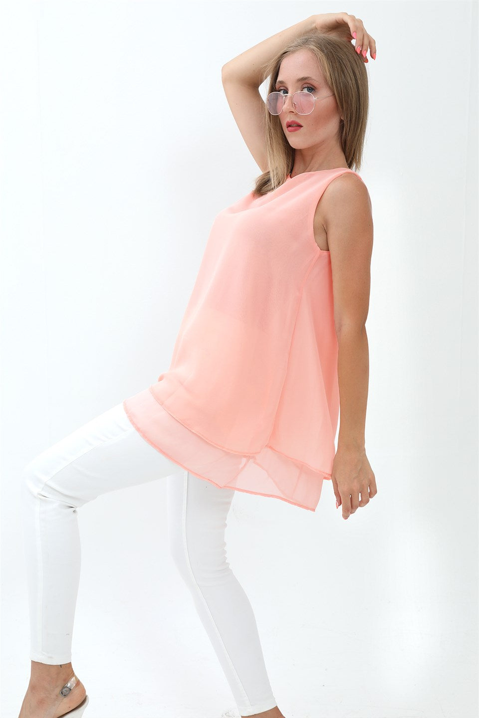 Women's Long Chiffon Tank Top - Powder - STREETMODE ™