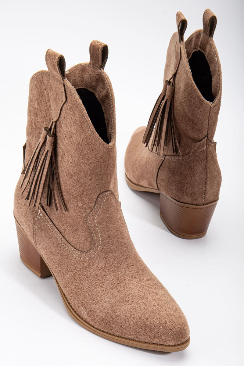 Women's Mink Suede Tassel Pointed Toe Western Cowboy Boots - STREETMODE ™