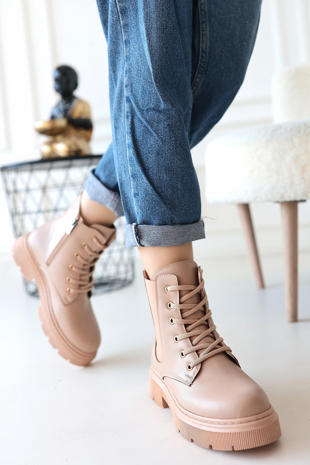 Women's Nude Skin Lace-Up Boots - STREETMODE ™