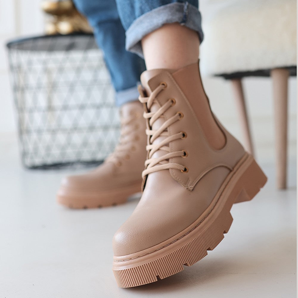 Women's Nude Skin Lace-Up Boots - STREETMODE ™