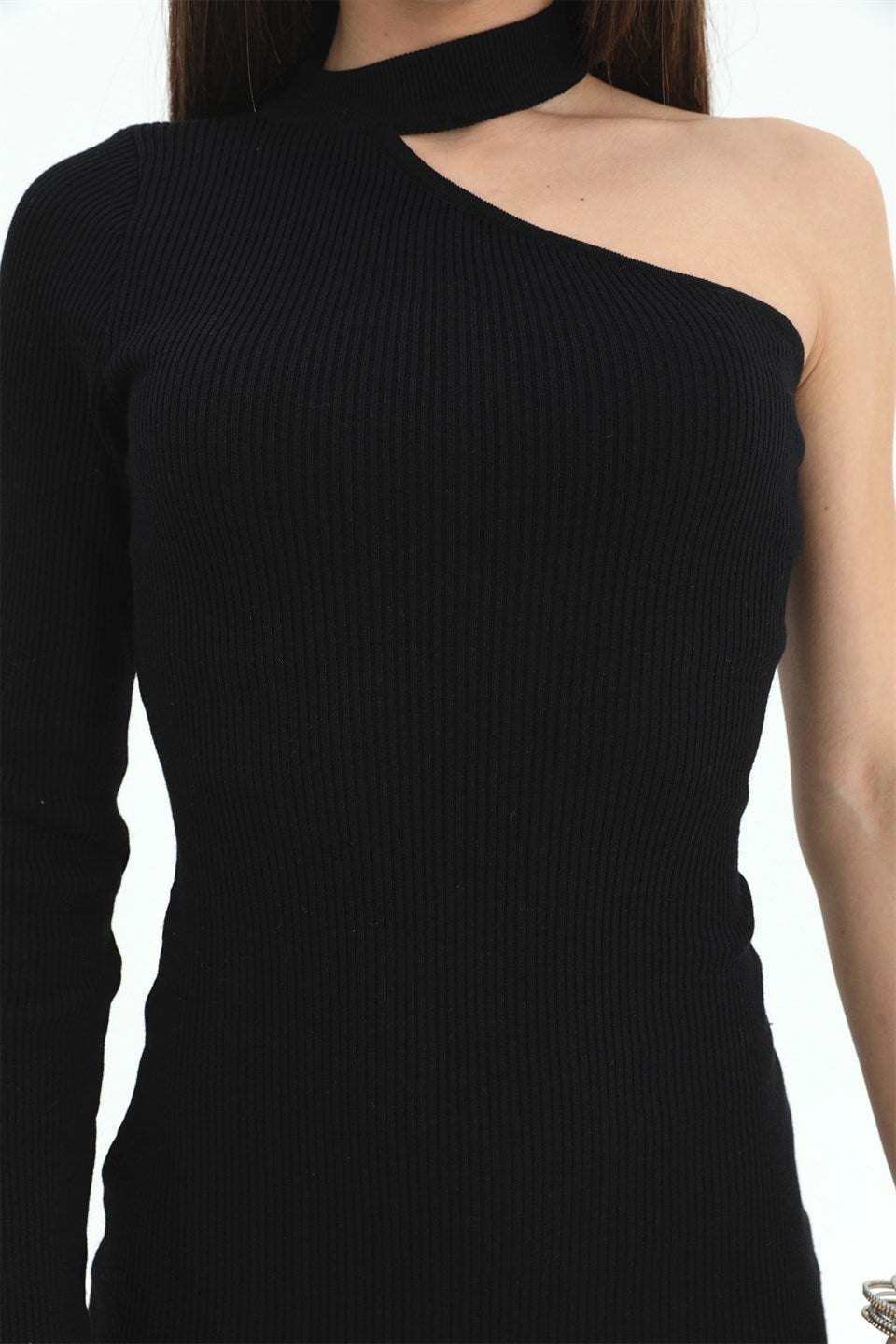 Women's One-Shoulder Sweater Dress - Black - STREETMODE ™