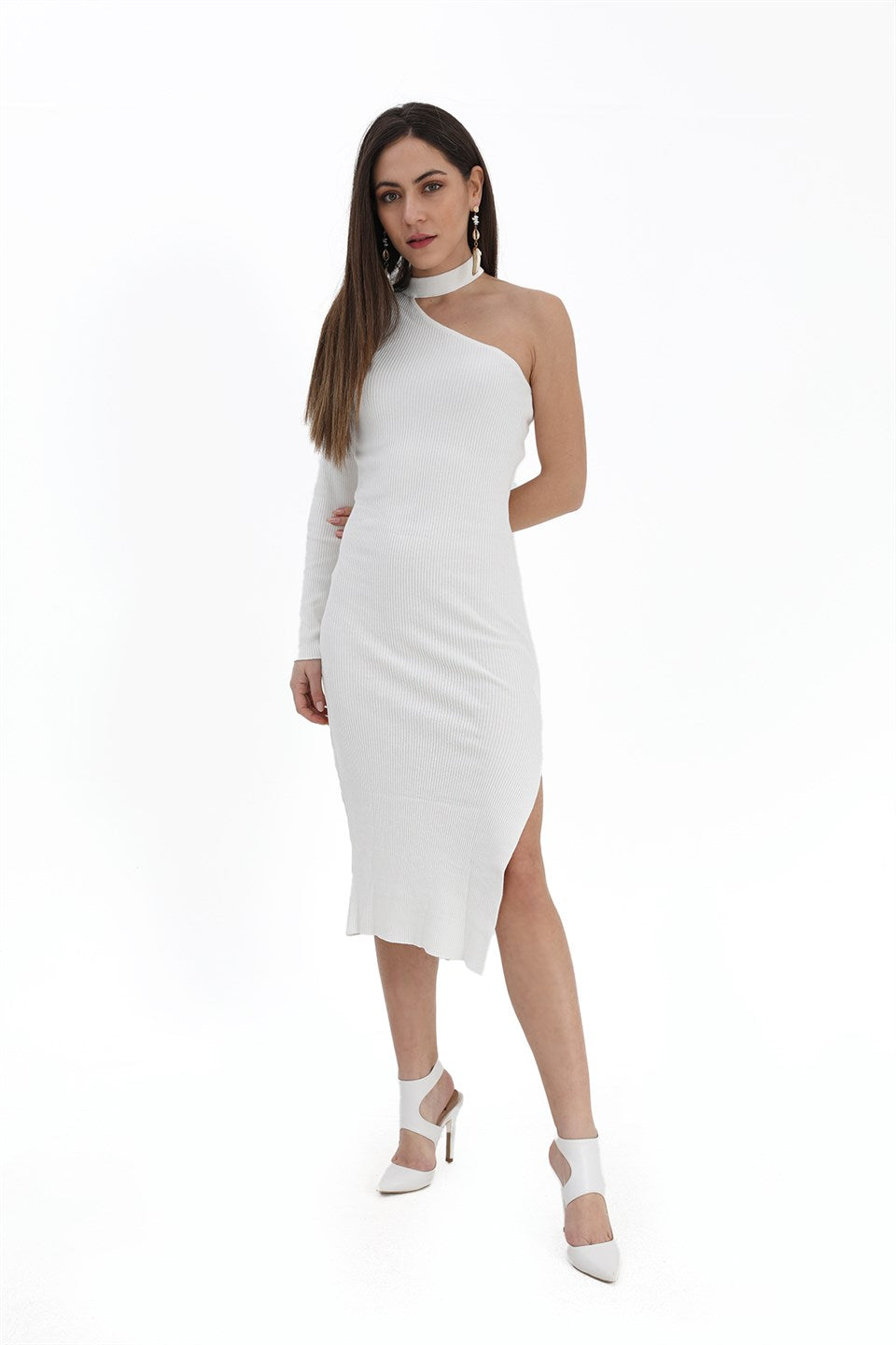 Women's One-Shoulder Sweater Dress - White - STREETMODE ™