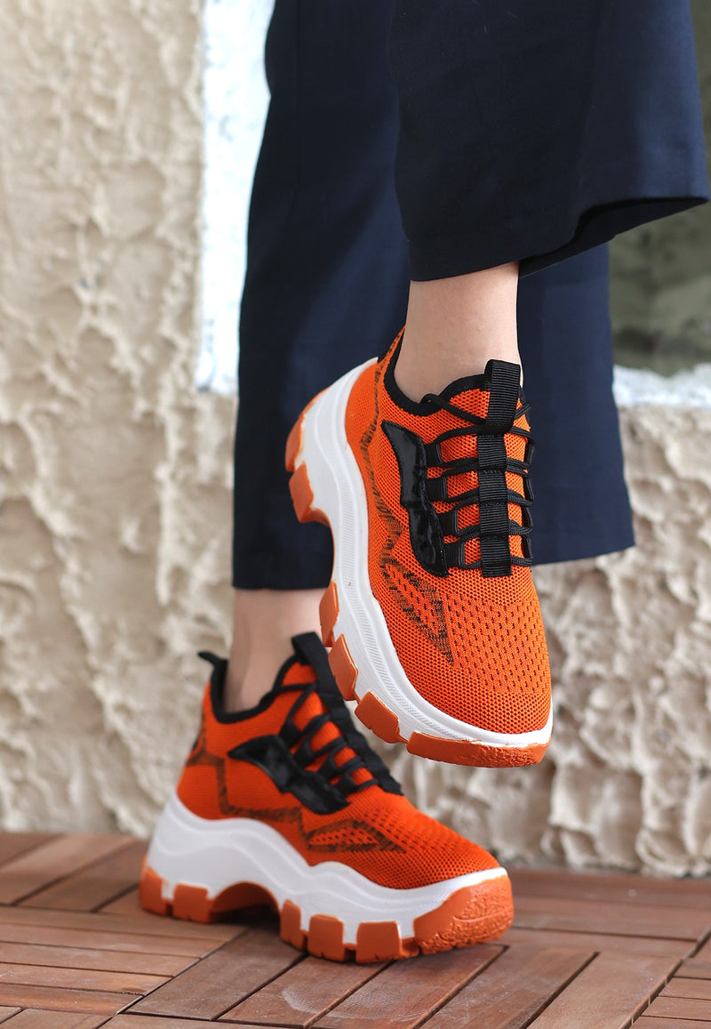 Women's Orange Knitwear Lace-Up Sports Shoes - STREETMODE ™