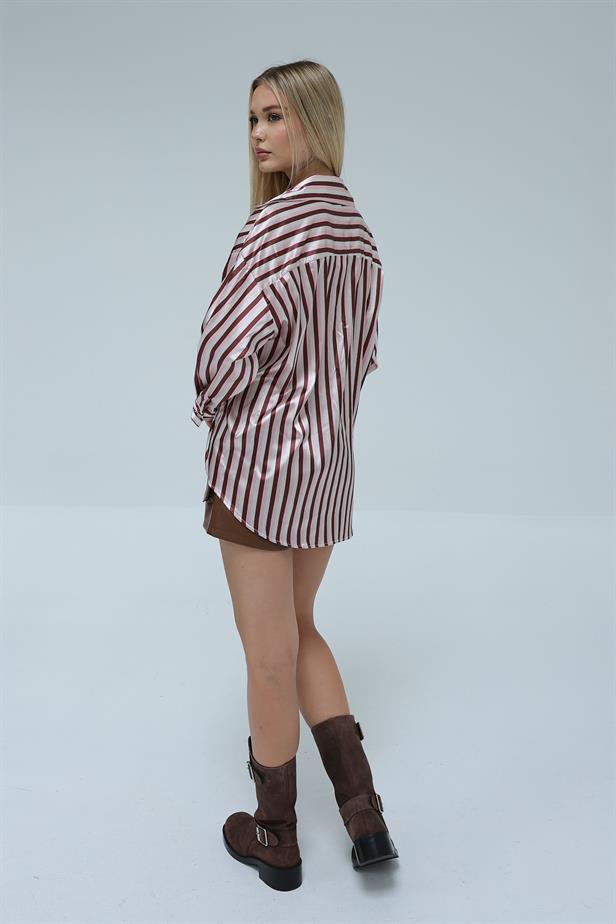 Women's Satin Striped Shirt Brown - STREETMODE ™