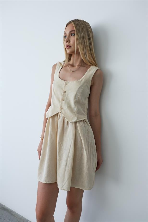 Women's Vest Look Dress - Stone - STREETMODE ™