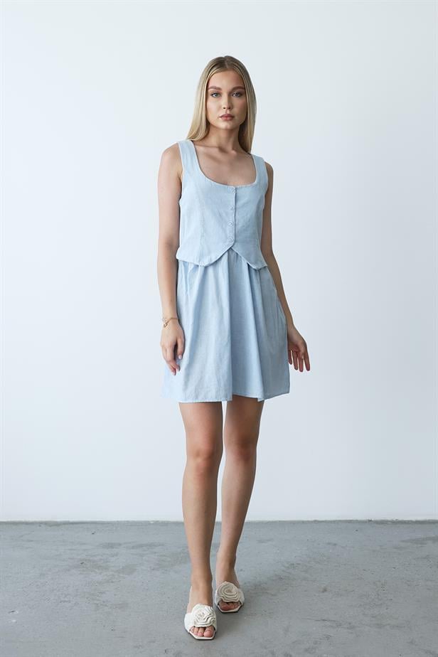 Women's Vest-Looking Dress - Baby Blue - STREETMODE ™