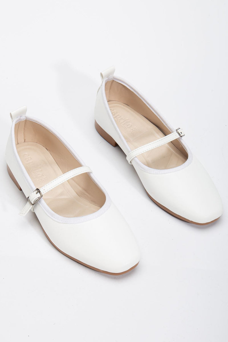 Women's White Banded Belted Lightweight Ballerinas - STREETMODE ™