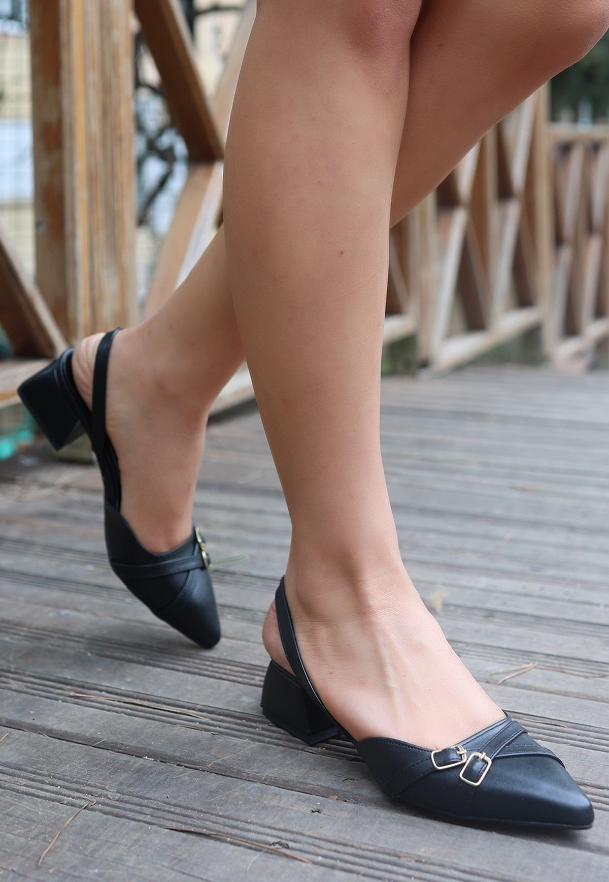 Women's Xema Black Leather Heeled Shoesı - STREETMODE ™
