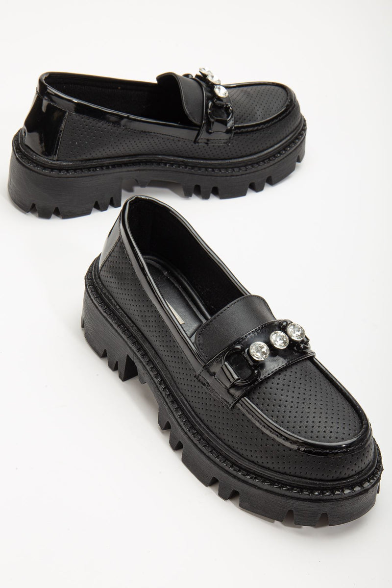 Women's Yesenia Black Diamond Detailed Buckle Oxford Shoes - STREETMODE ™