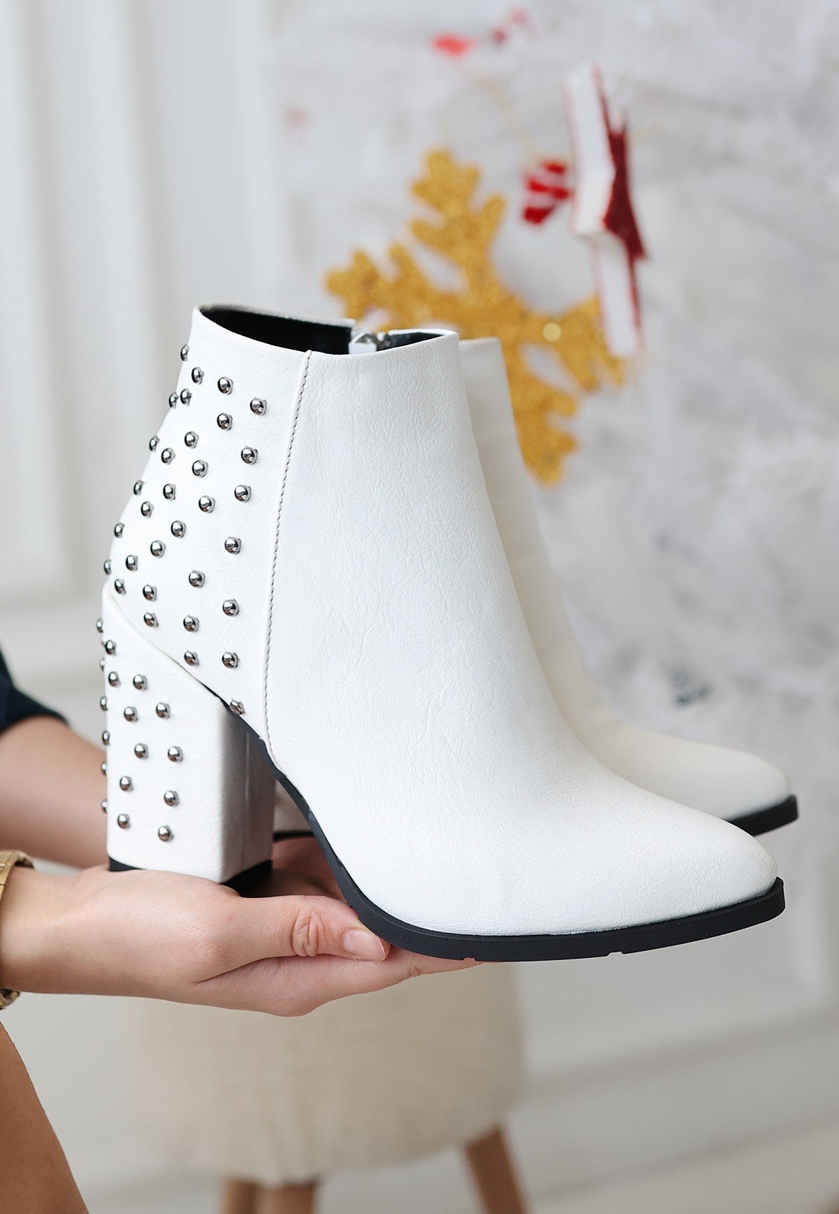 Women's White Leather High Heel Boots - STREETMODE ™