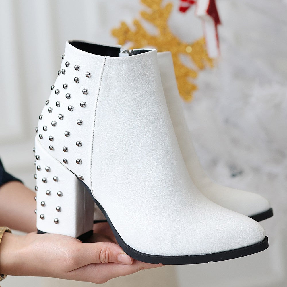 Women's White Leather High Heel Boots - STREETMODE ™