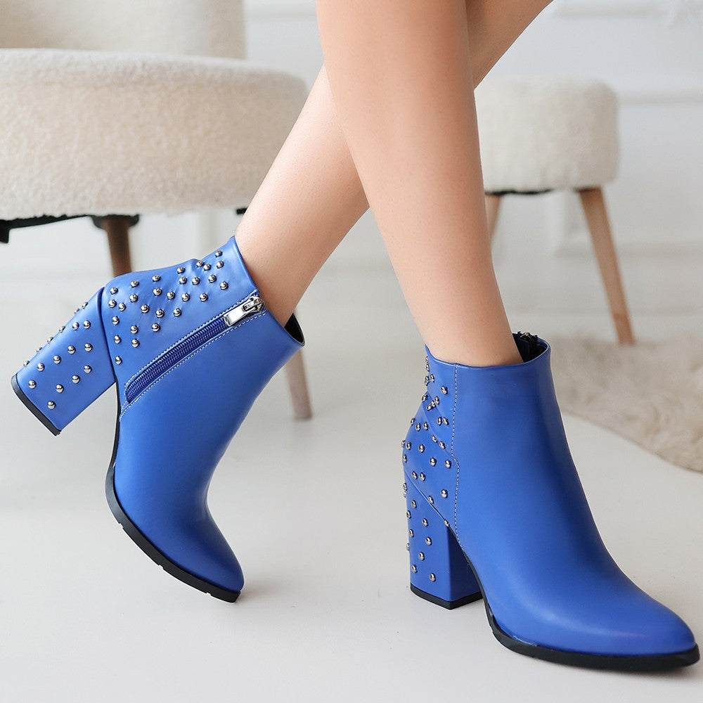 Women's Blue Leather Heeled Boots - STREETMODE ™