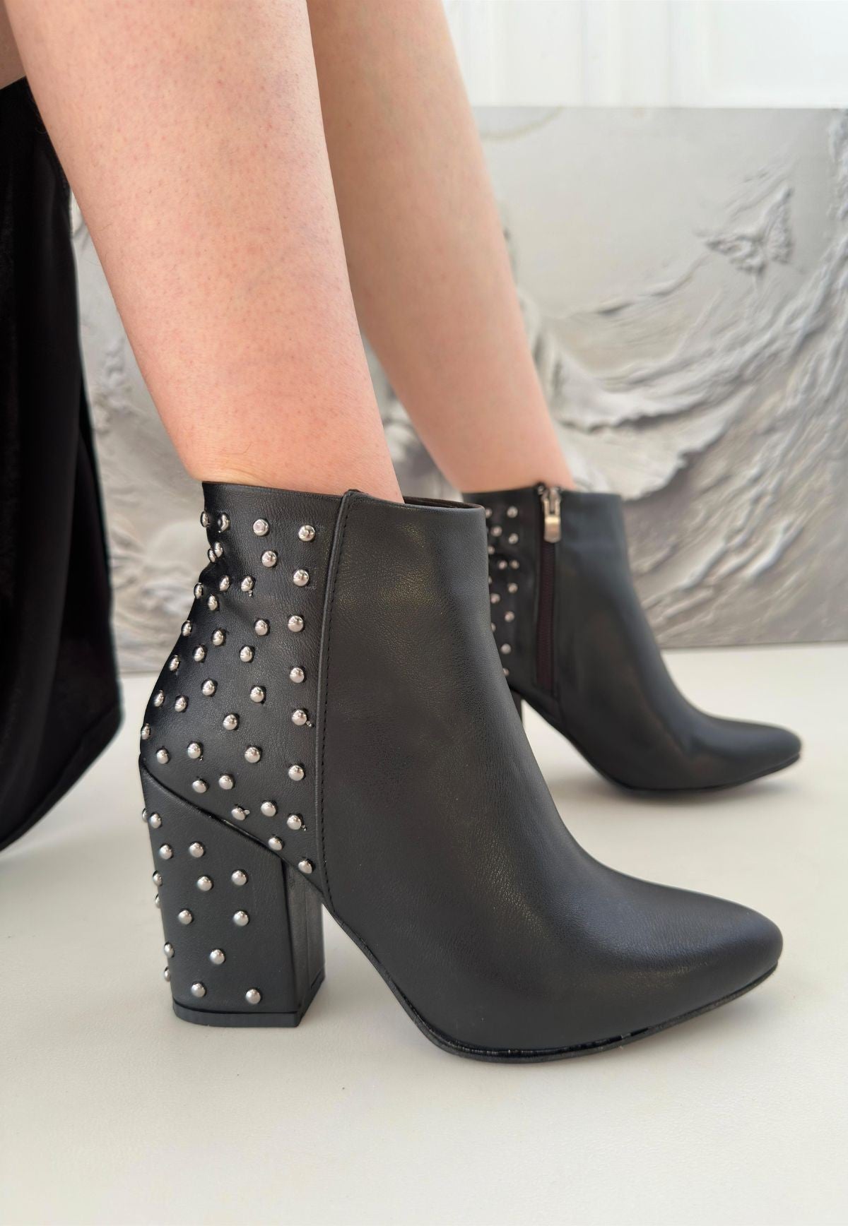 Women's Black Leather High Heel Boots - STREETMODE ™