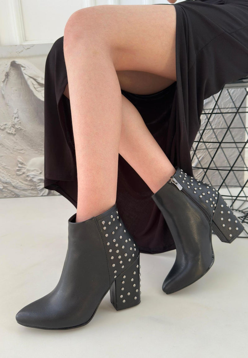 Women's Black Leather High Heel Boots - STREETMODE ™