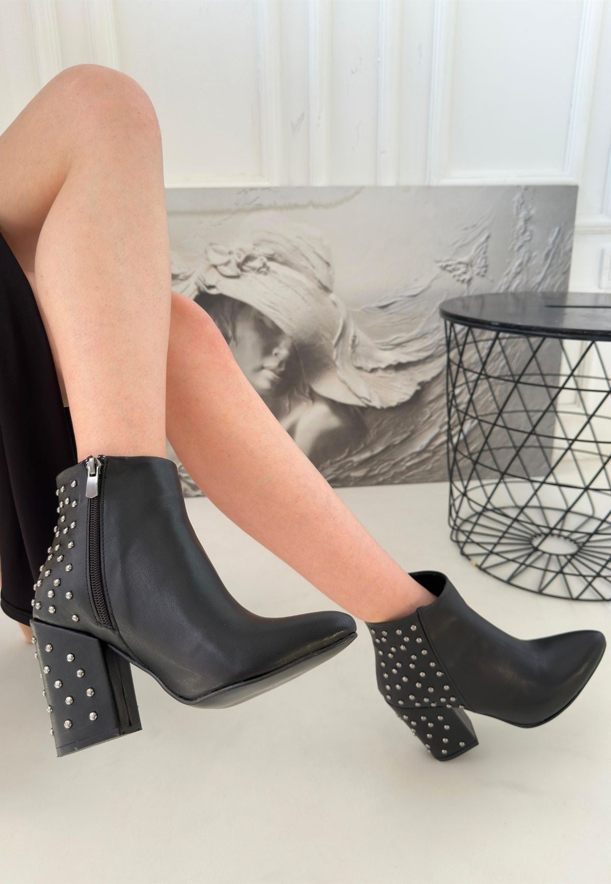 Women's Black Leather High Heel Boots - STREETMODE ™