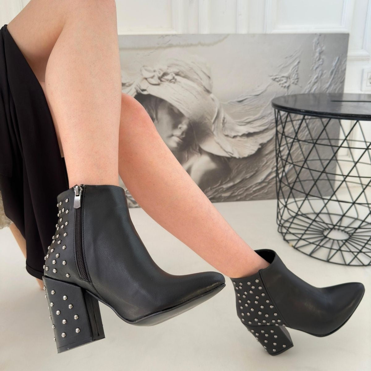 Women's Black Leather High Heel Boots - STREETMODE ™