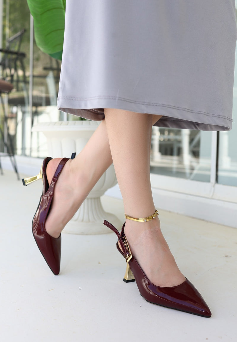 Women's Zalin Claret Red Patent Leather Heeled Shoes - STREETMODE ™
