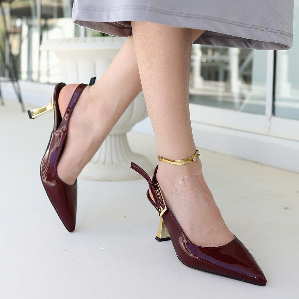 Women's Zalin Claret Red Patent Leather Heeled Shoes - STREETMODE ™