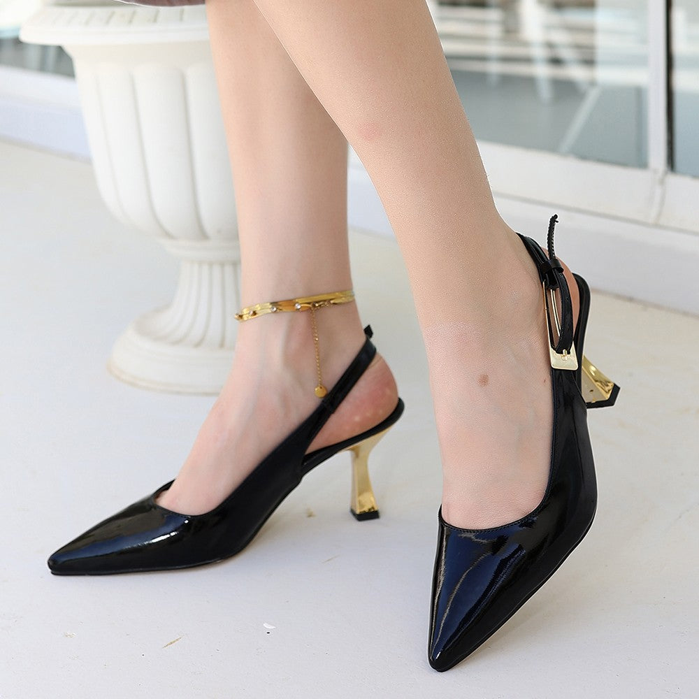 Women's Zalin Black Patent Leather Heeled Shoes - STREETMODE ™