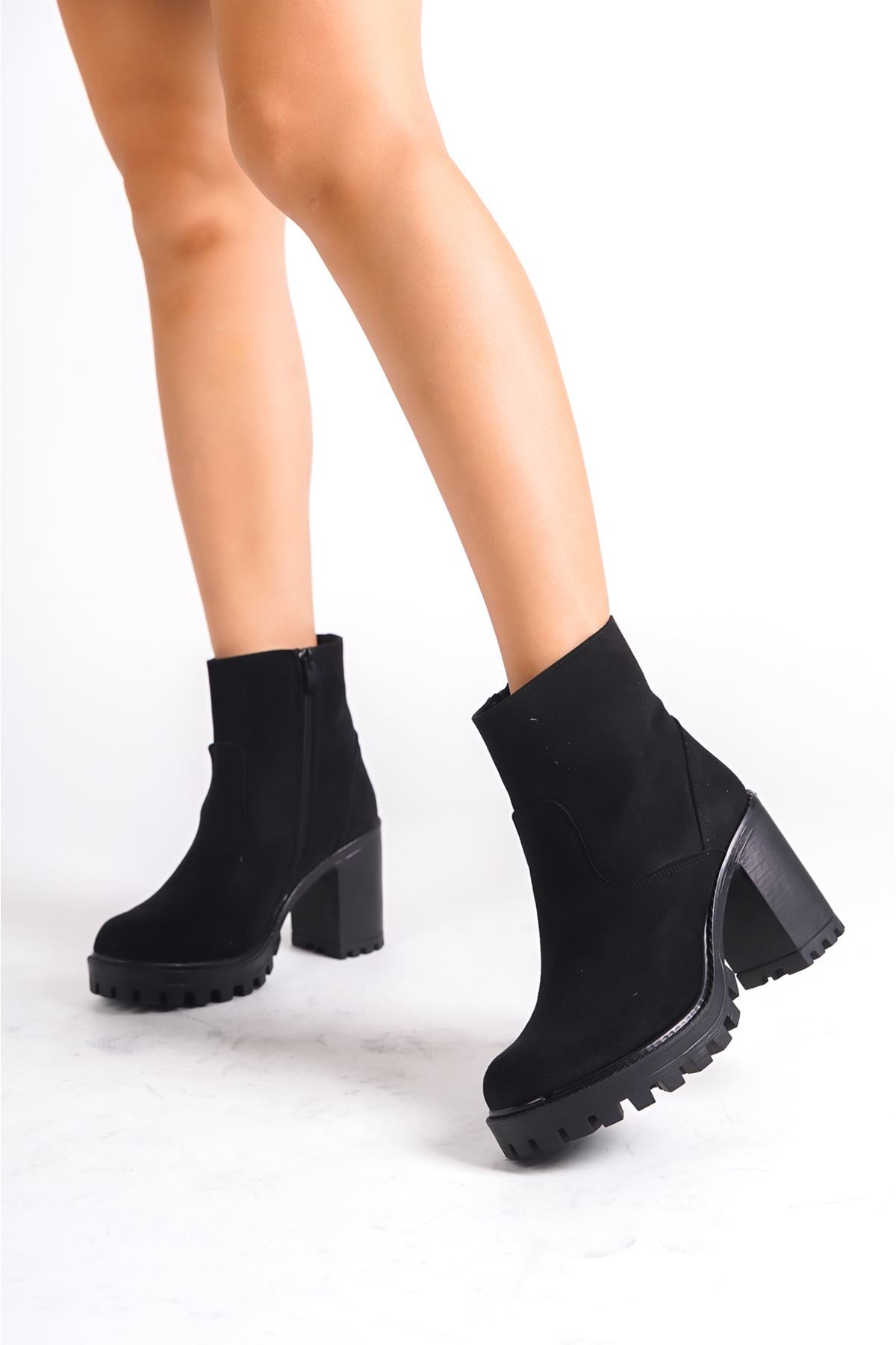 Women's Zerisha Black Suede Zippered Heels - STREETMODE ™