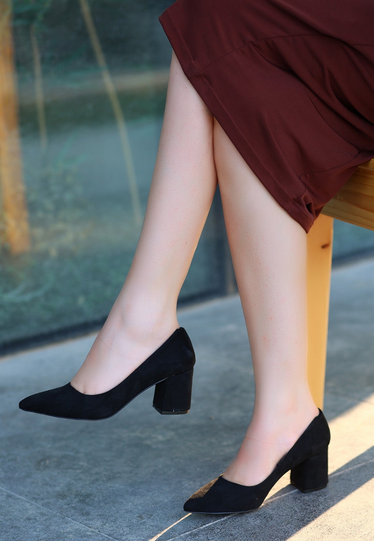 Women's Zool Black Suede Heeled Shoes - STREETMODE ™