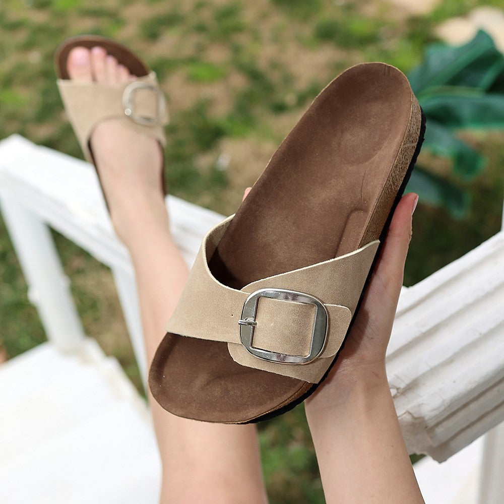 Women's Zooy Beige Nubuck Slippers - STREETMODE ™