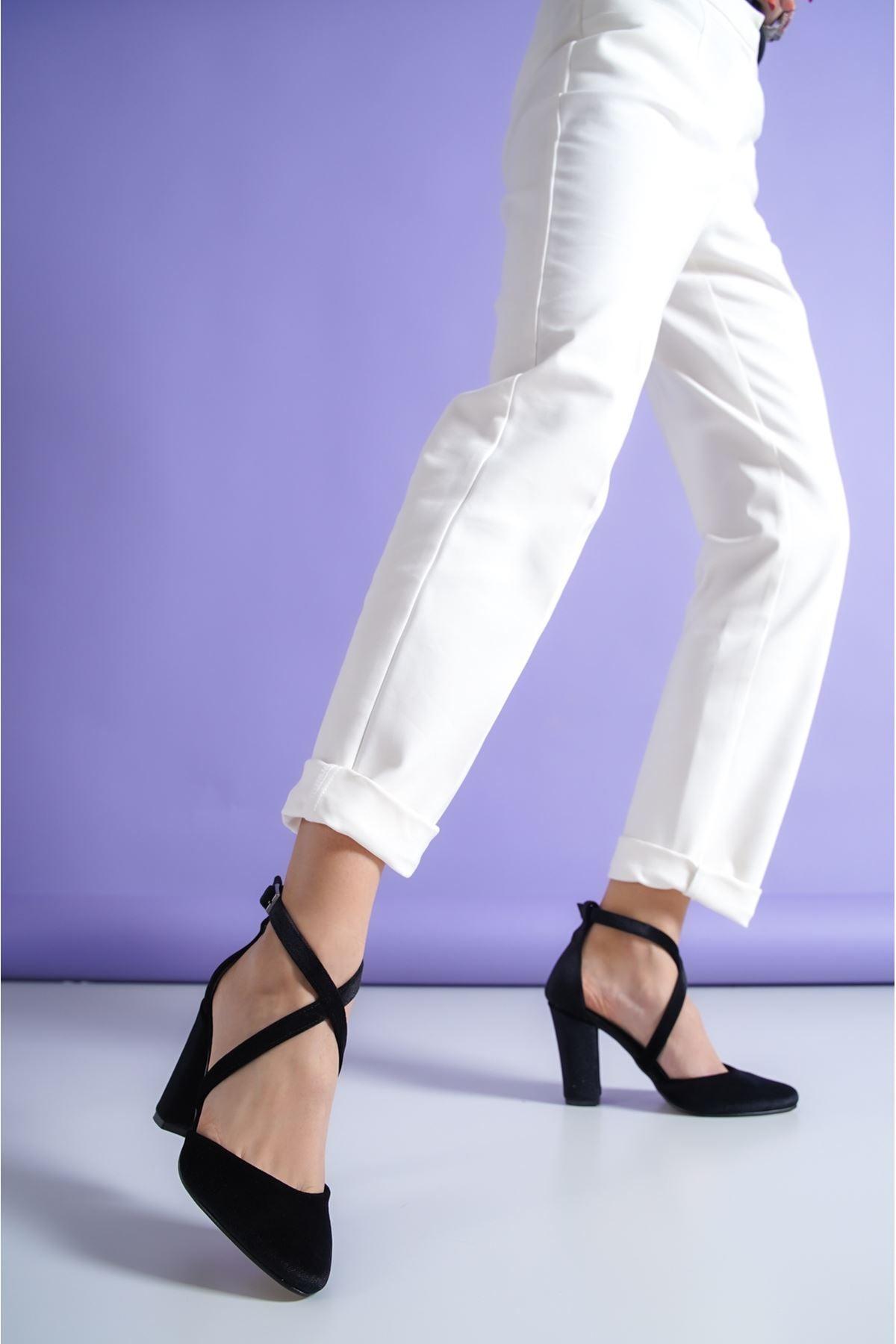 Black Velvet Heeled Women's Shoes - STREET MODE ™