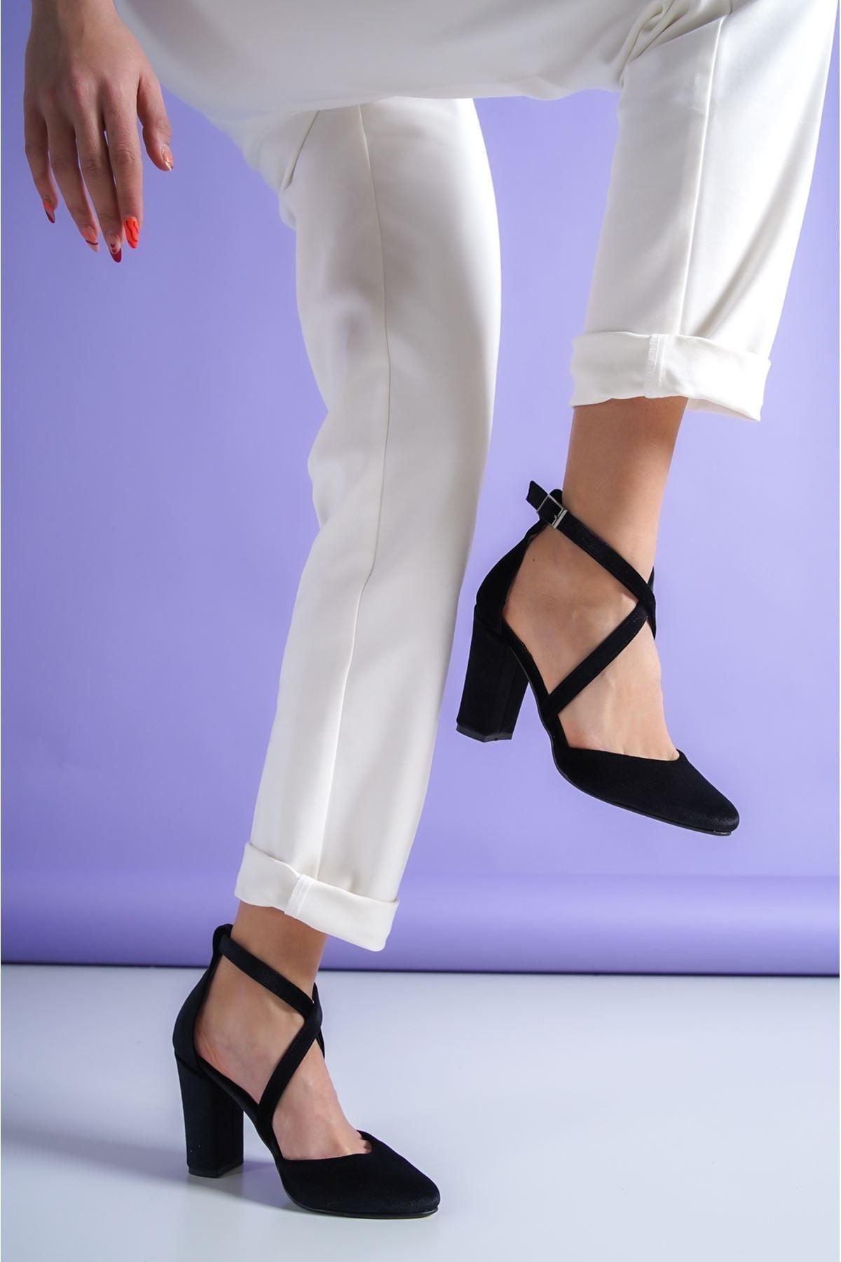 Black Velvet Heeled Women's Shoes - STREET MODE ™