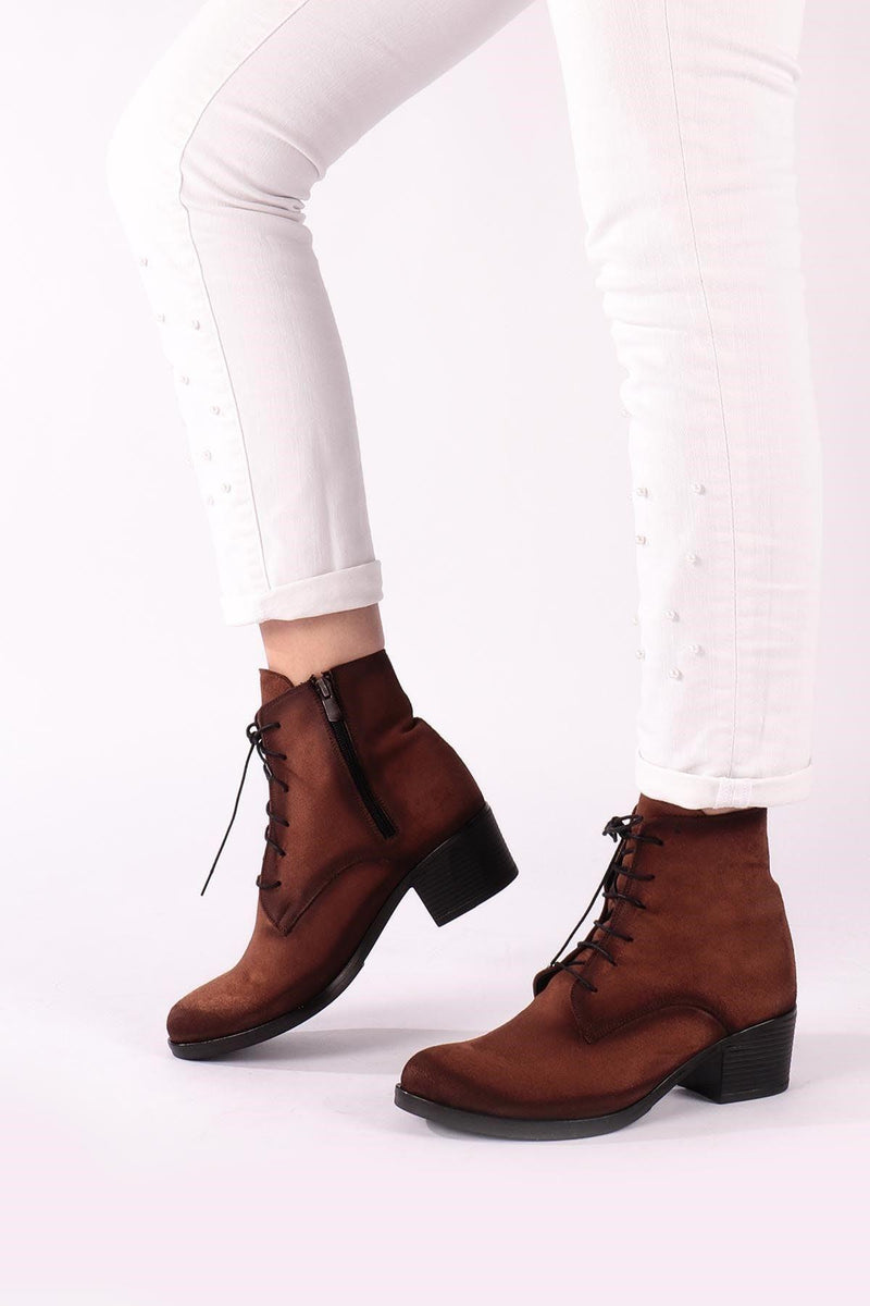 Daisy Women's Heeled Tan Suede Boots - STREET MODE ™
