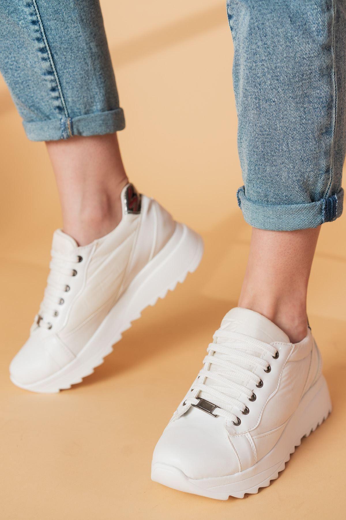 Jalensa Women's White Matte Leather - Parachute Sneakers shoes - STREET MODE ™
