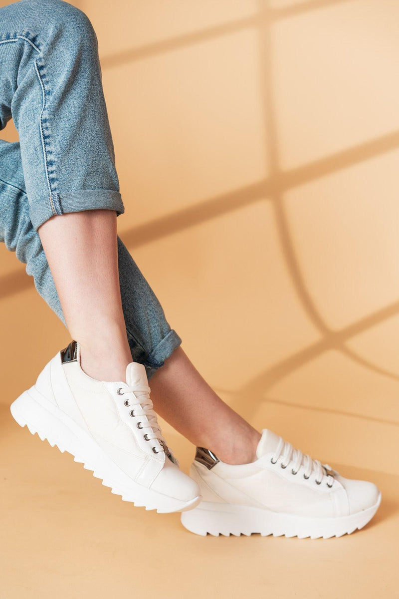 Jalensa Women's White Matte Leather - Parachute Sneakers shoes - STREET MODE ™
