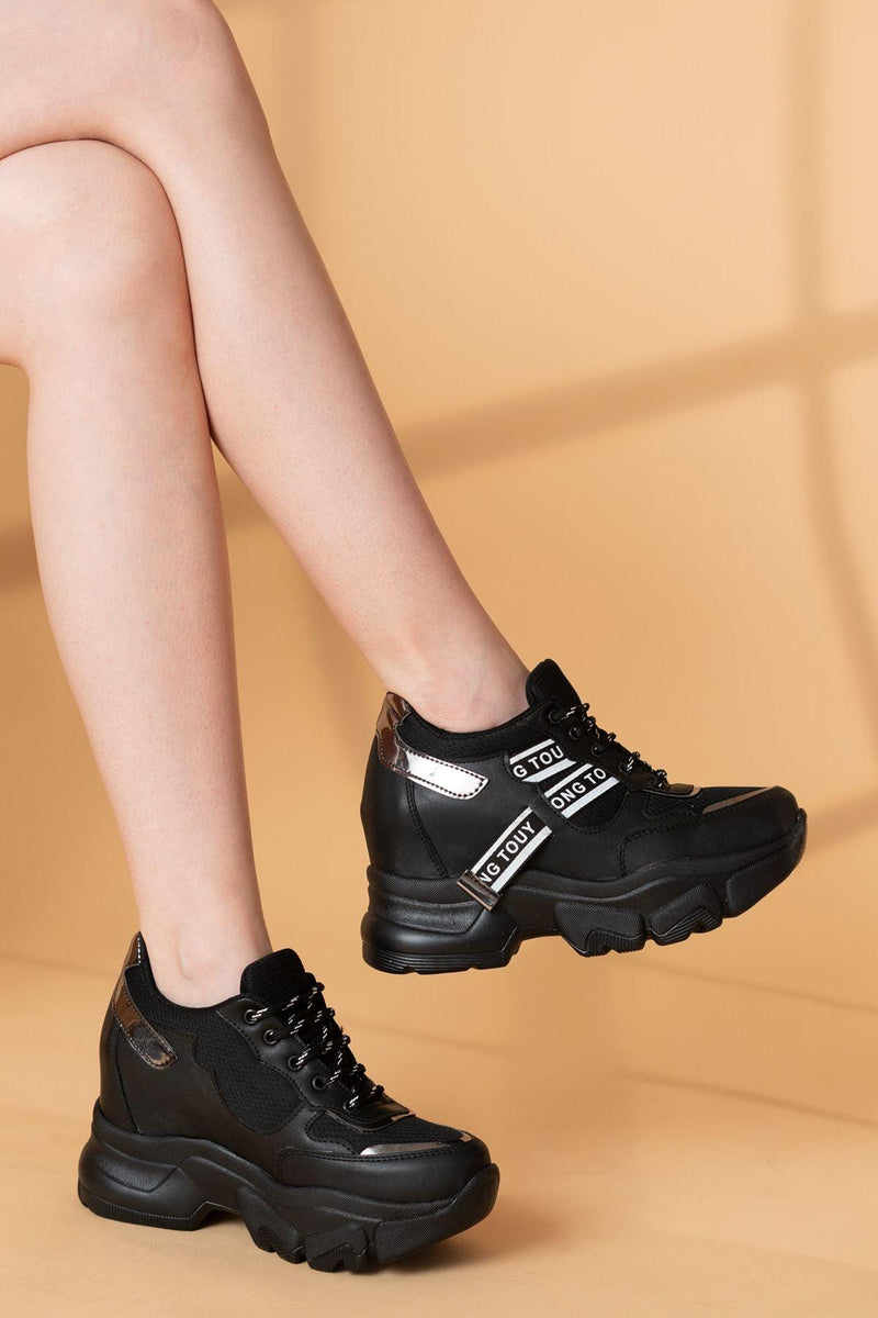 Tonega Women's Black Matte Leather Sneakers shoes - STREET MODE ™
