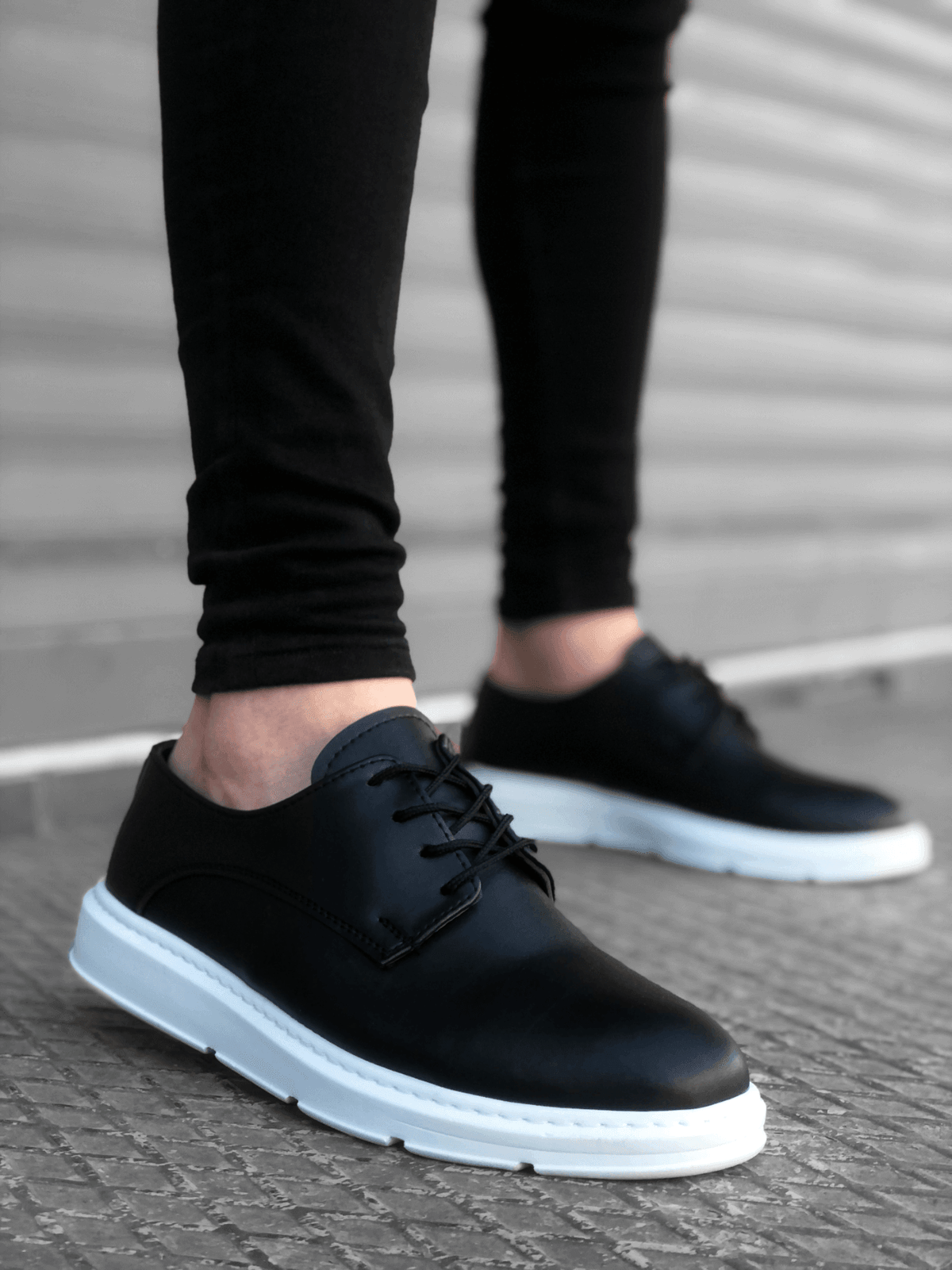 BA0003 Lace-Up Classic Black White High Sole Casual Men's Shoes - STREET MODE ™