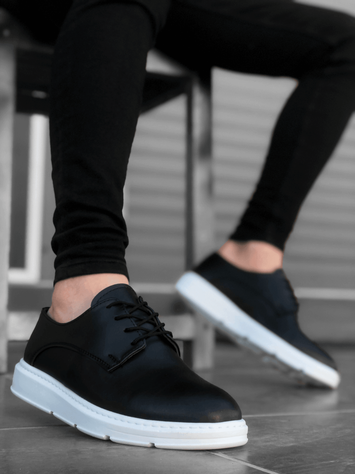BA0003 Lace-Up Classic Black White High Sole Casual Men's Shoes - STREET MODE ™