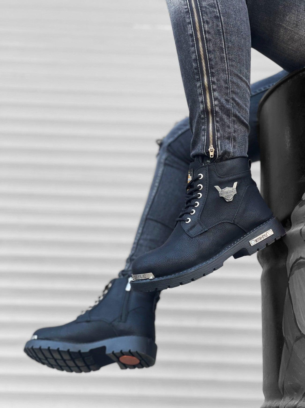 BA0080 Motor Style Black Men's Classic Sports Classic Boots With Zipper - STREET MODE ™