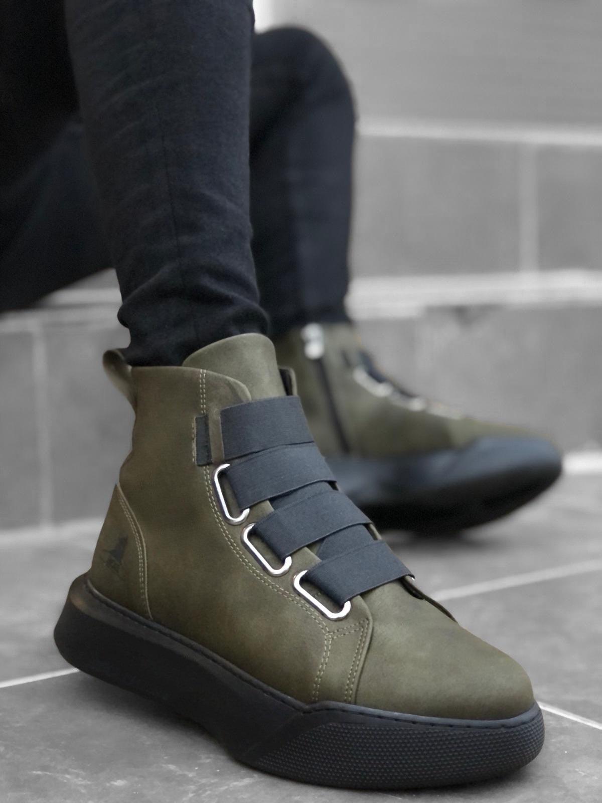 BA0142 Banded Men's High Sole Black Sport Boots - Men Fashion Sneaker Shoes Men's Sneaker Boots - STREET MODE ™