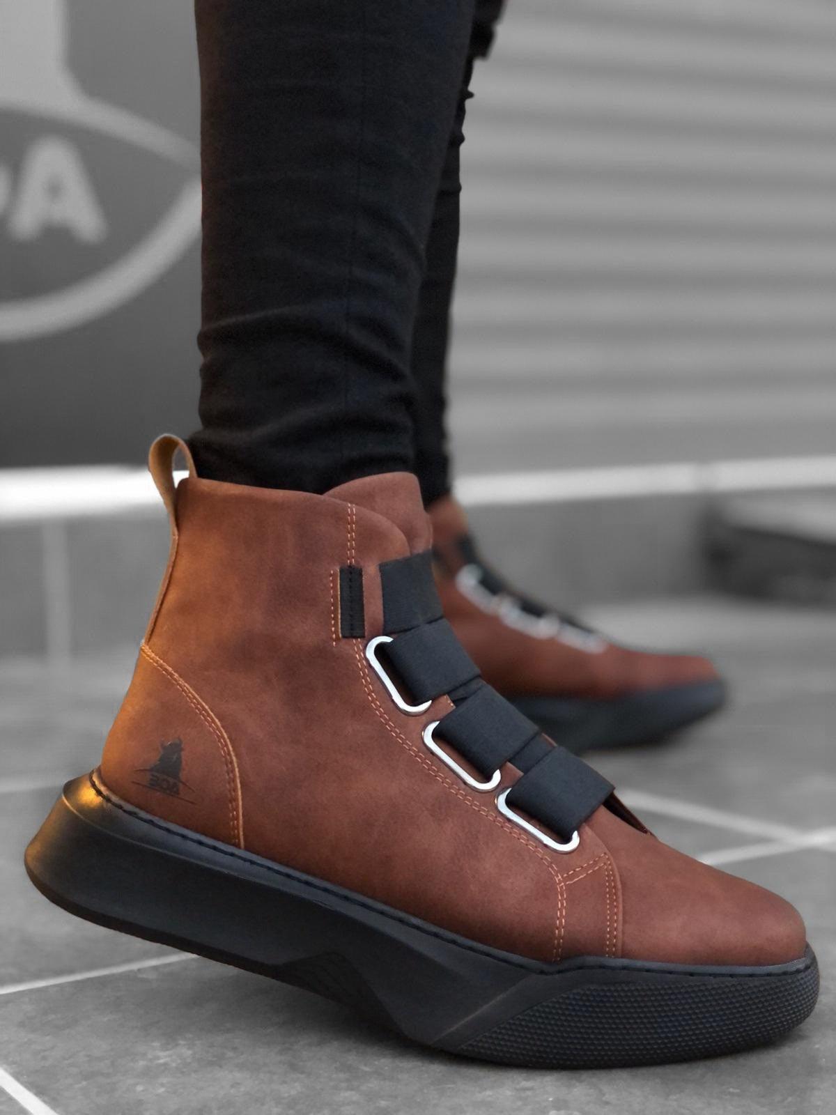 BA0142 Men's High-Sole Brown Sport Boots With Band - STREET MODE ™