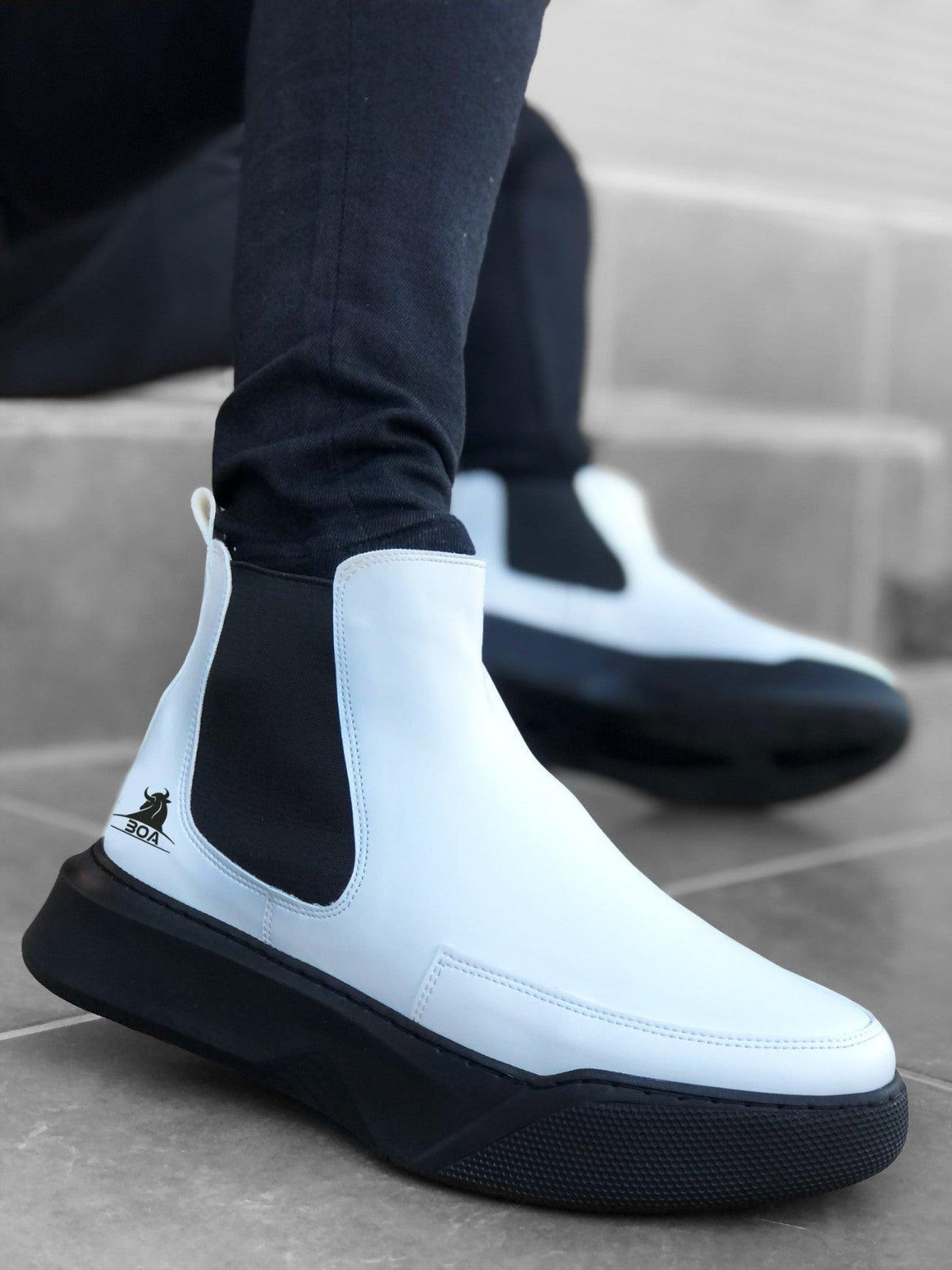 BA0150 Lace-Up Banded Men's High Sole White Black Sole Sport Boots - STREET MODE ™