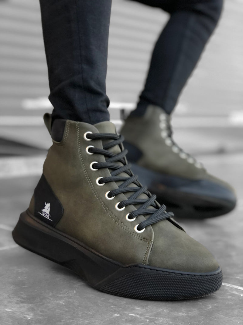 BA0155 Lace-Up Men's High Sole Khaki Sport Boots - STREET MODE ™