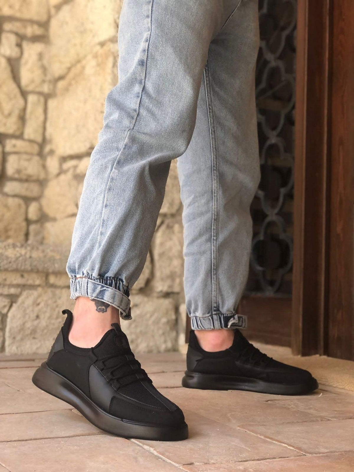 BA0204 Men's Black Black Sole Lace-Up High-Sole Style Sneakers - STREET MODE ™