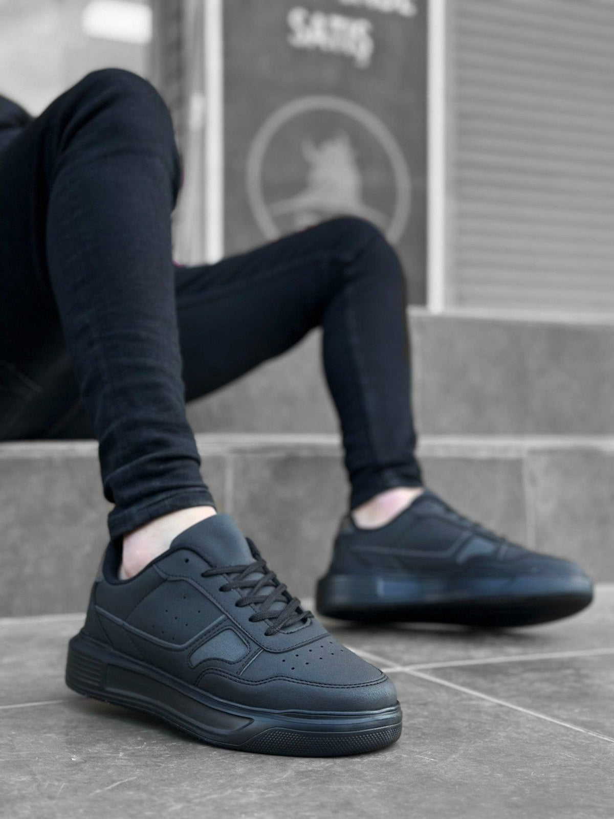 BA0221 Thick High Sole Lace-Up Black Men's Sneakers Shoes - STREET MODE ™