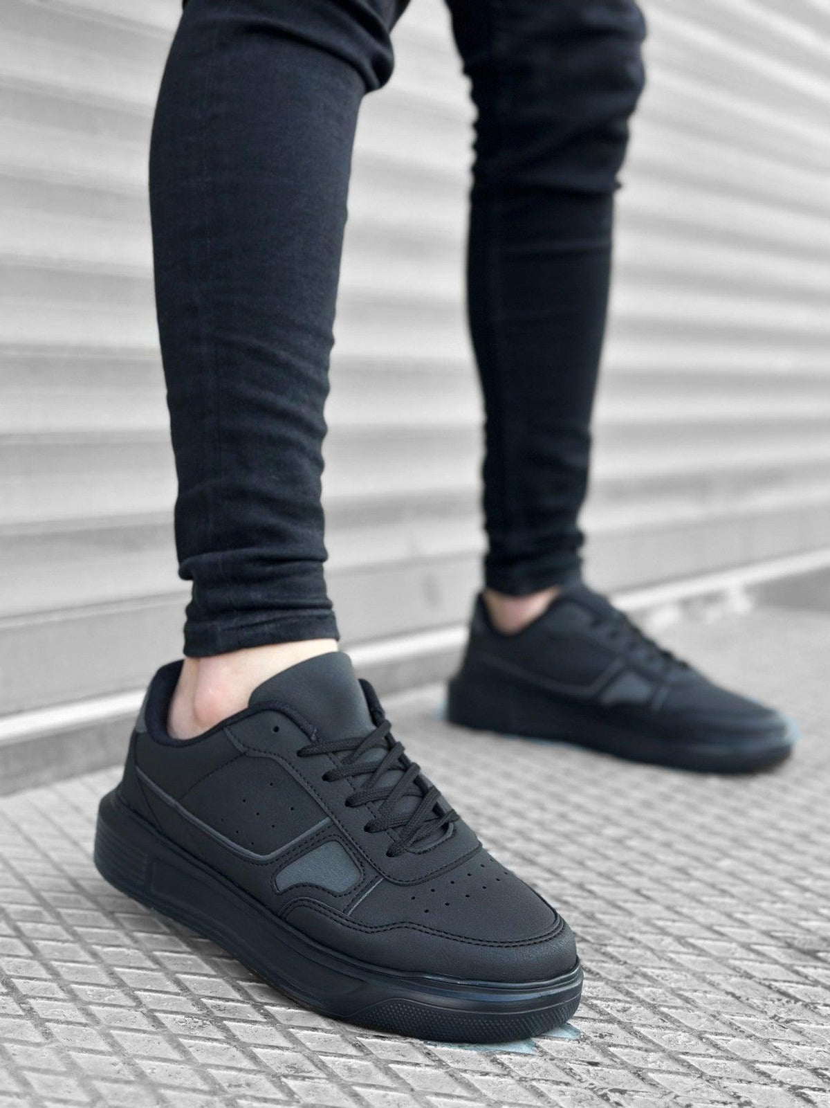 BA0221 Thick High Sole Lace-Up Black Men's Sneakers Shoes - STREET MODE ™