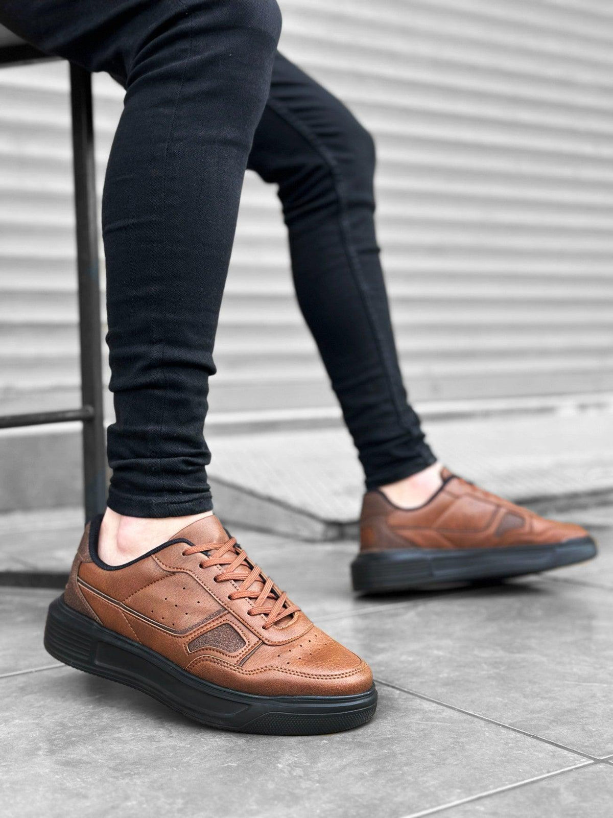 BA0221 BOA Thick High Sole Lace-Up Tan Black Men's Sneakers Shoes - STREET MODE ™